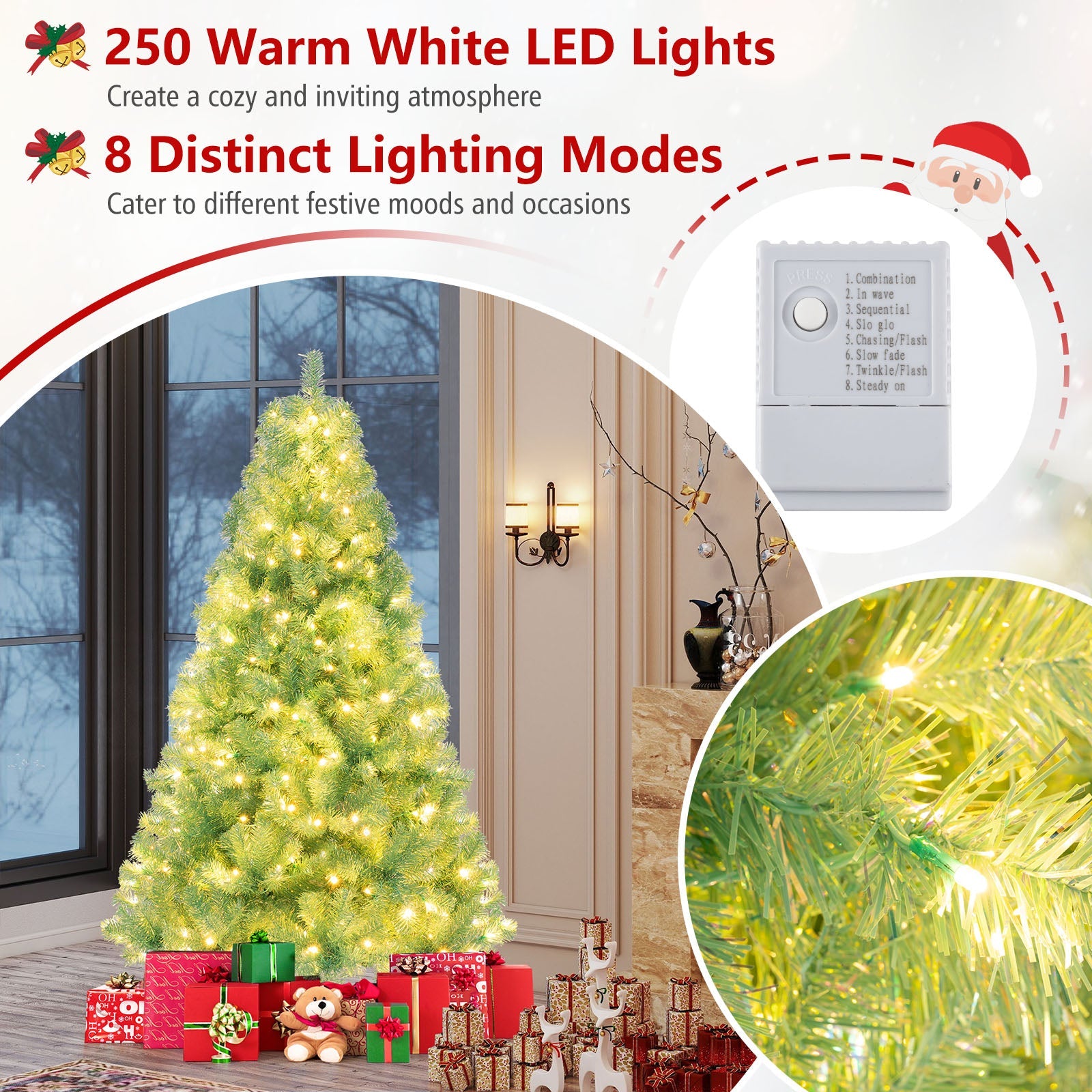 Pre-Lit Tinsel Christmas Tree Artificial Xmas Tree Home Office Party Seasonal Holiday Decoration - -