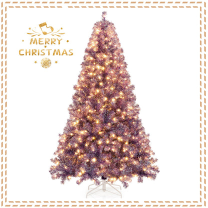 Pre-Lit Tinsel Christmas Tree Artificial Xmas Tree with Lush Branch Tips and Warm White LED Lights - -