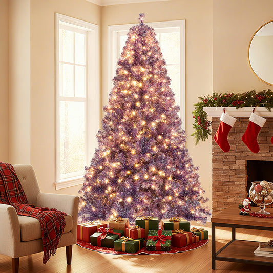 Warm White LED Pre-Lit Tinsel Christmas Tree Artificial Xmas Tree with Lush Branch Tips - - christmas tree