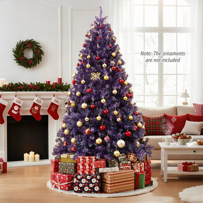 Pre-Lit Tinsel Christmas Tree Artificial Xmas Tree with Lush Branch Tips and Warm White LED Lights - -