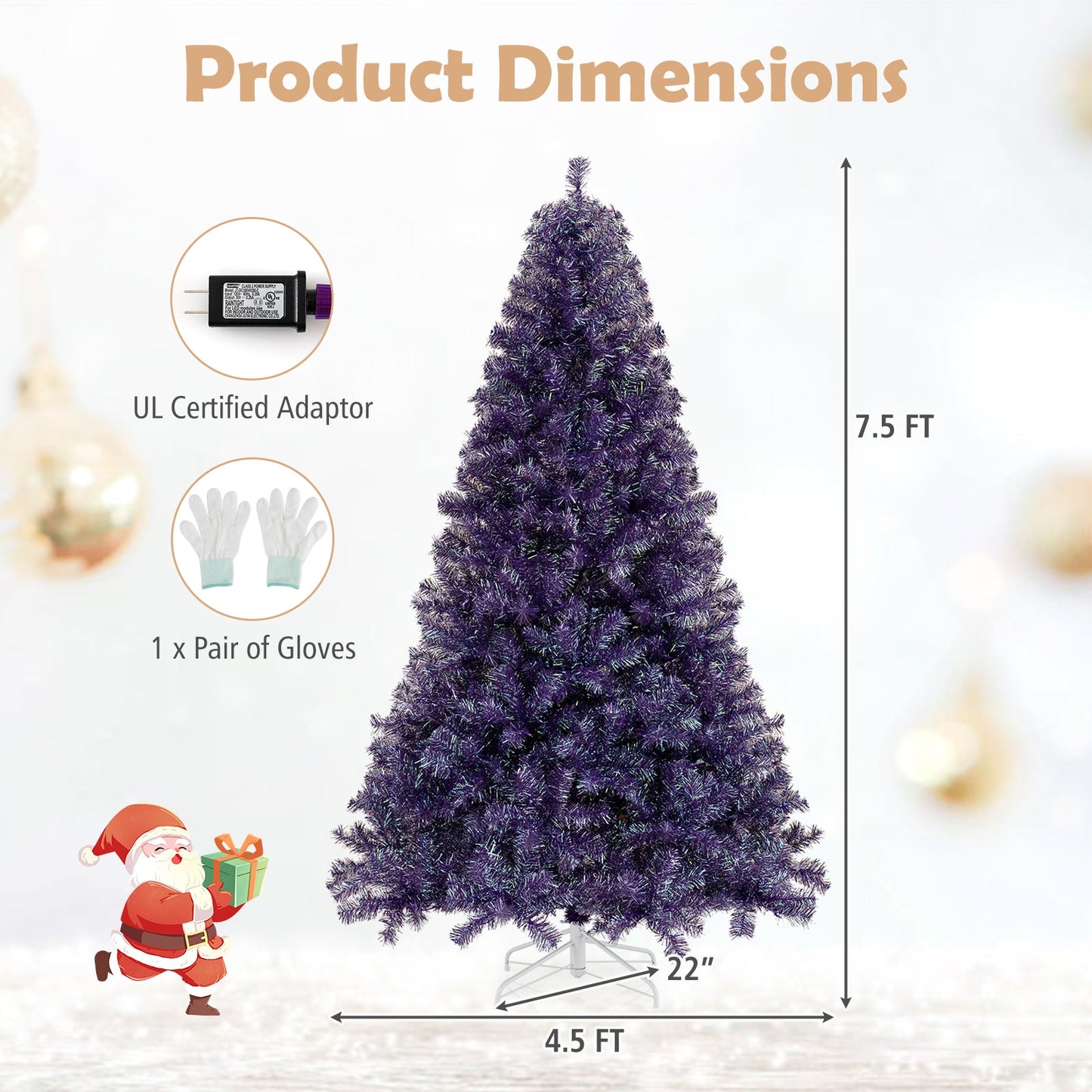 Pre-Lit Tinsel Christmas Tree Artificial Xmas Tree with Lush Branch Tips and Warm White LED Lights - -