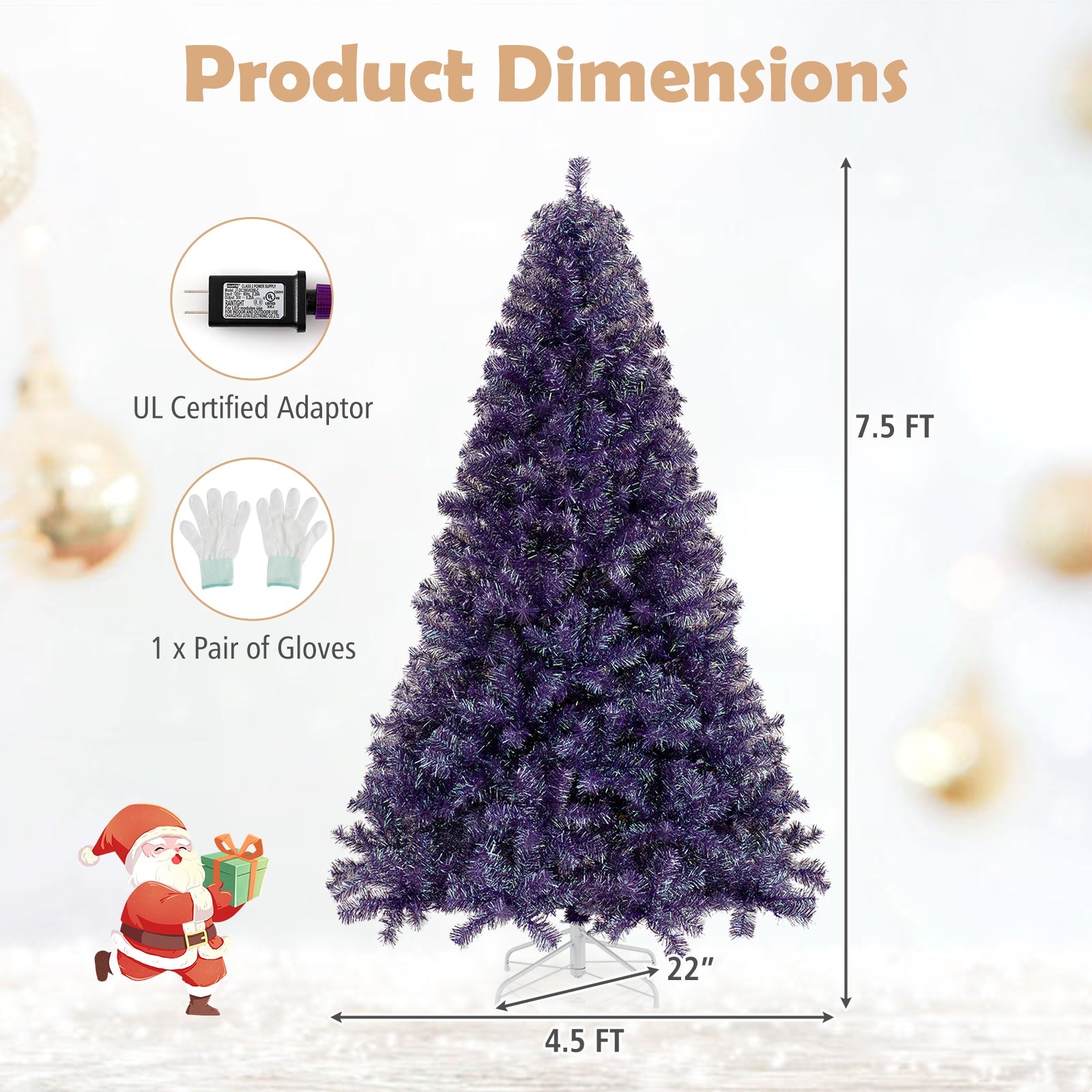 Pre-Lit Tinsel Christmas Tree Artificial Xmas Tree with Lush Branch Tips and Warm White LED Lights - -