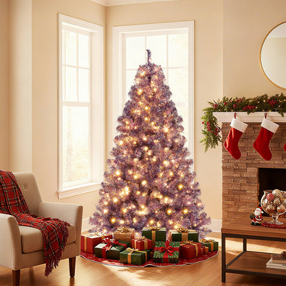 Pre-Lit Tinsel Christmas Tree Artificial Xmas Tree with Lush Branch Tips and Warm White LED Lights - -
