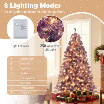 Pre-Lit Tinsel Christmas Tree Artificial Xmas Tree with Lush Branch Tips and Warm White LED Lights - -