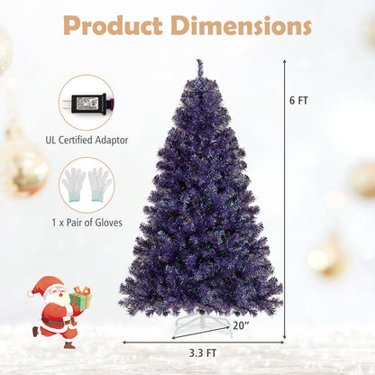 Pre-Lit Tinsel Christmas Tree Artificial Xmas Tree with Lush Branch Tips and Warm White LED Lights - -