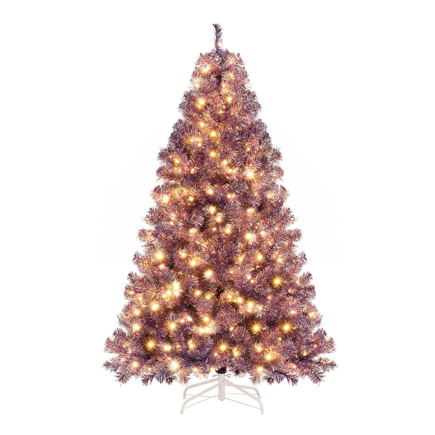 Pre-Lit Tinsel Christmas Tree Artificial Xmas Tree with Lush Branch Tips and Warm White LED Lights - 6ft -