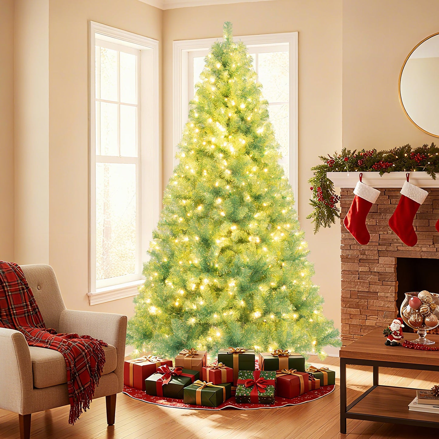 Pre-Lit Tinsel Christmas Tree Artificial Xmas Tree Home Office Party Seasonal Holiday Decoration - -