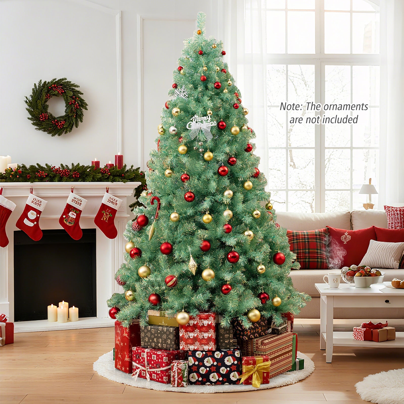 Pre-Lit Tinsel Christmas Tree Artificial Xmas Tree Home Office Party Seasonal Holiday Decoration - -
