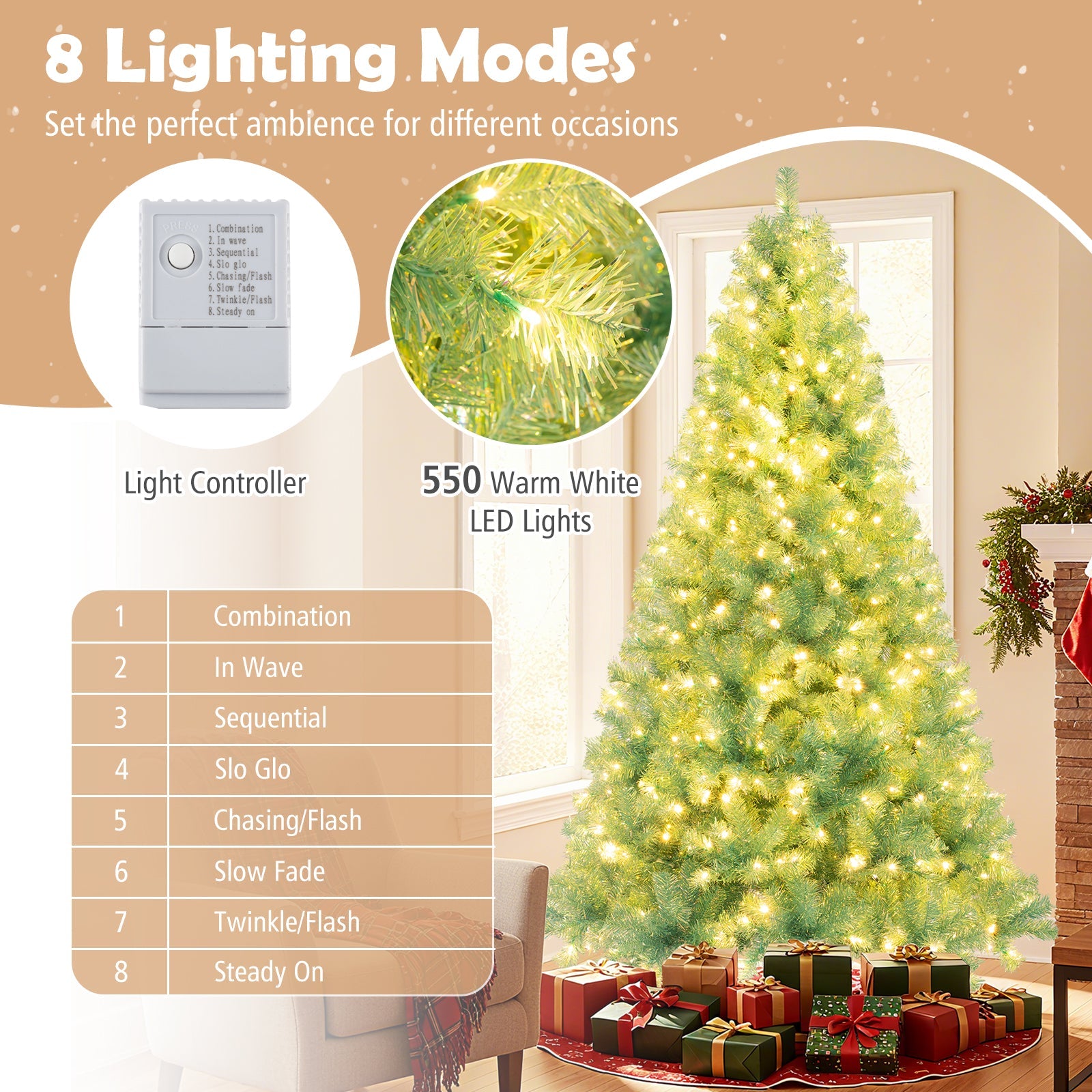 Pre-Lit Tinsel Christmas Tree Artificial Xmas Tree Home Office Party Seasonal Holiday Decoration - -