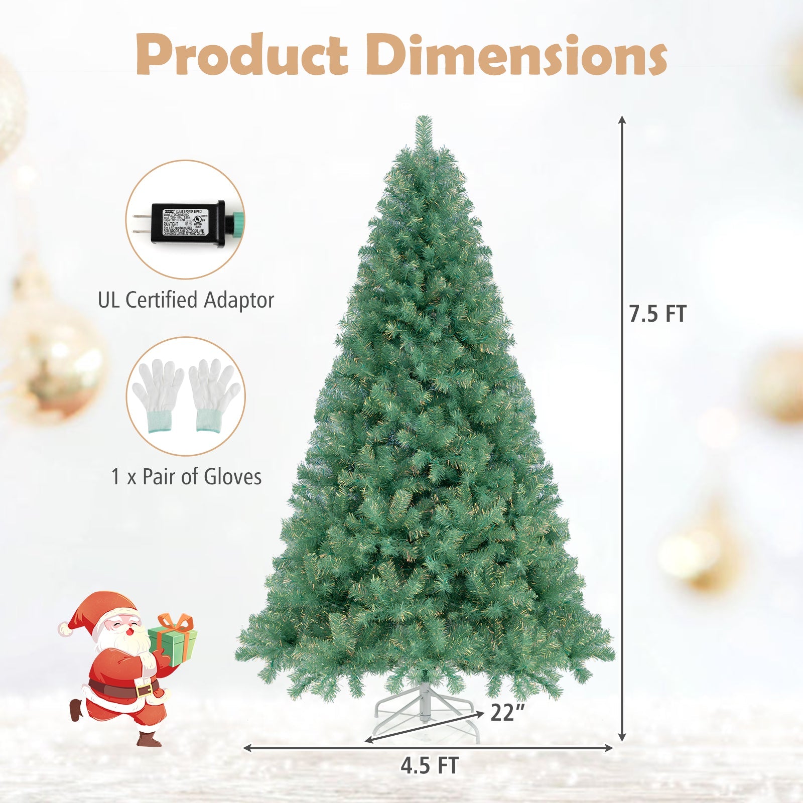 Pre-Lit Tinsel Christmas Tree Artificial Xmas Tree Home Office Party Seasonal Holiday Decoration - -
