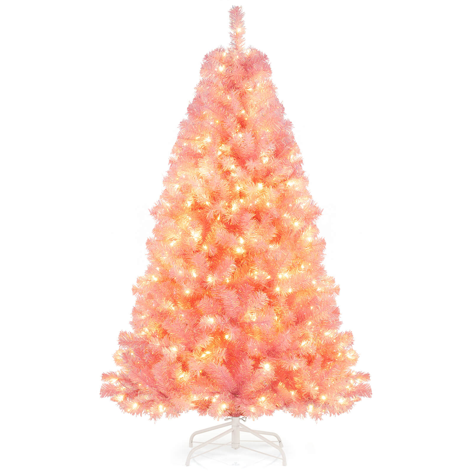 Pre-Lit Tinsel Christmas Tree Artificial Xmas Tree with Lush Branch Tips Holiday Decoration - 6ft -