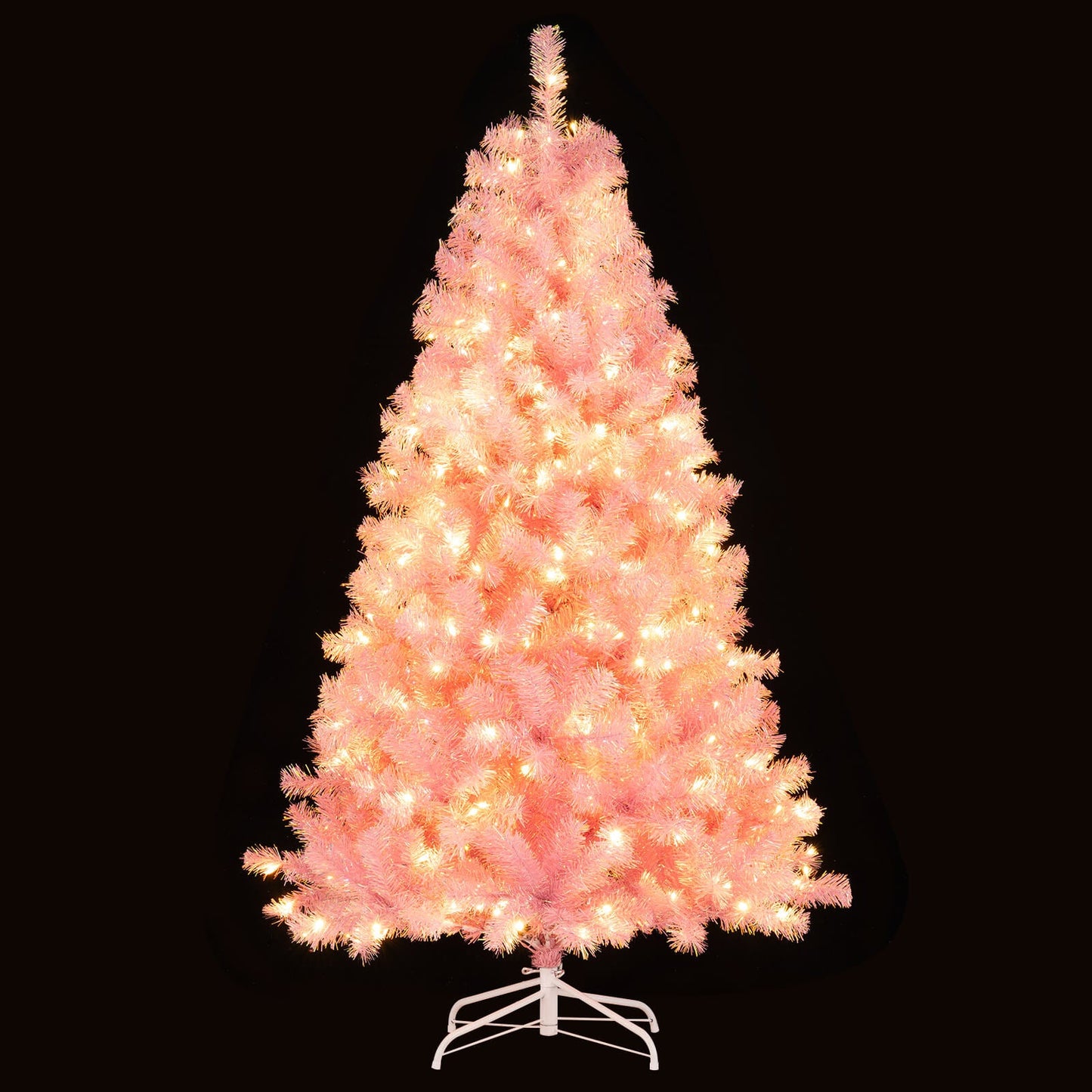 Pre-Lit Tinsel Christmas Tree Artificial Xmas Tree with Lush Branch Tips Holiday Decoration - -