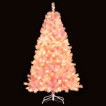 Pre-Lit Tinsel Christmas Tree Artificial Xmas Tree with Lush Branch Tips Holiday Decoration - -