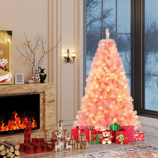 Pre-Lit Tinsel Christmas Tree Artificial Xmas Tree with Lush Branch Tips - - christmas tree