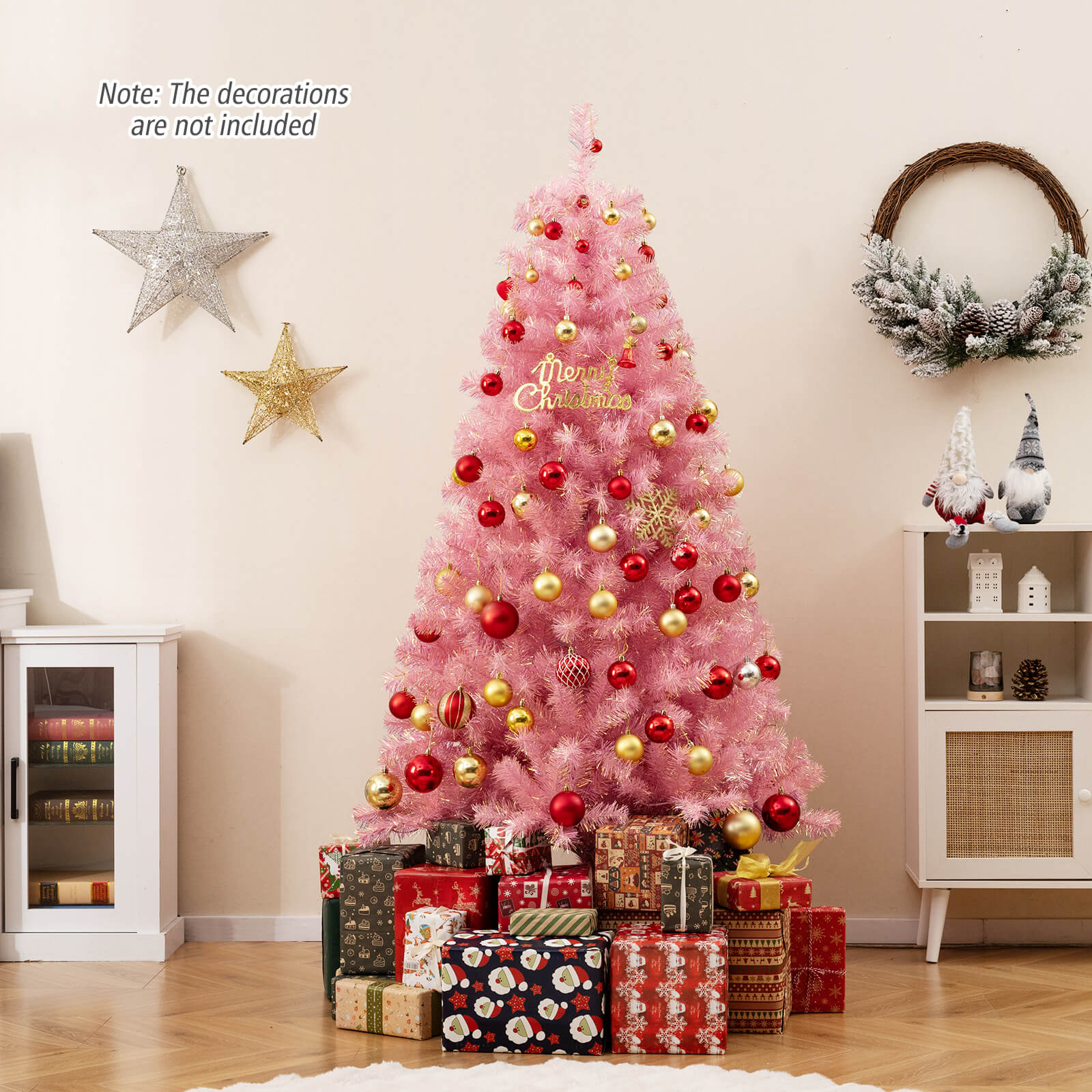 Pre-Lit Tinsel Christmas Tree Artificial Xmas Tree with Lush Branch Tips Holiday Decoration - -