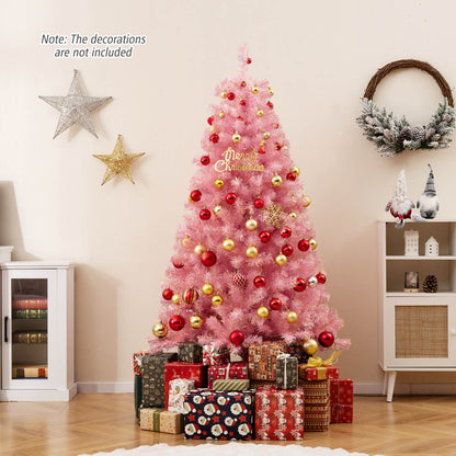 Pre-Lit Tinsel Christmas Tree Artificial Xmas Tree with Lush Branch Tips Holiday Decoration - -