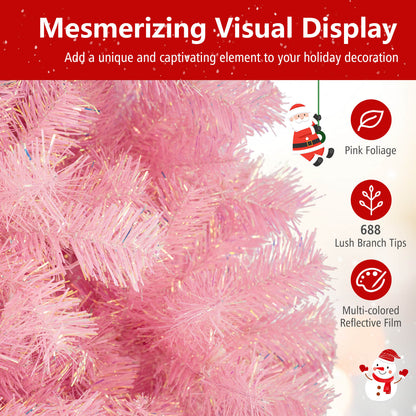 Pre-Lit Tinsel Christmas Tree Artificial Xmas Tree with Lush Branch Tips Holiday Decoration - -