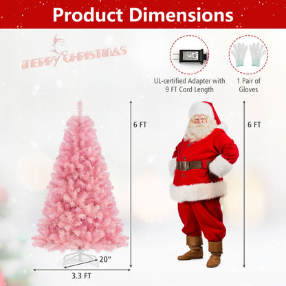 Pre-Lit Tinsel Christmas Tree Artificial Xmas Tree with Lush Branch Tips Holiday Decoration - -