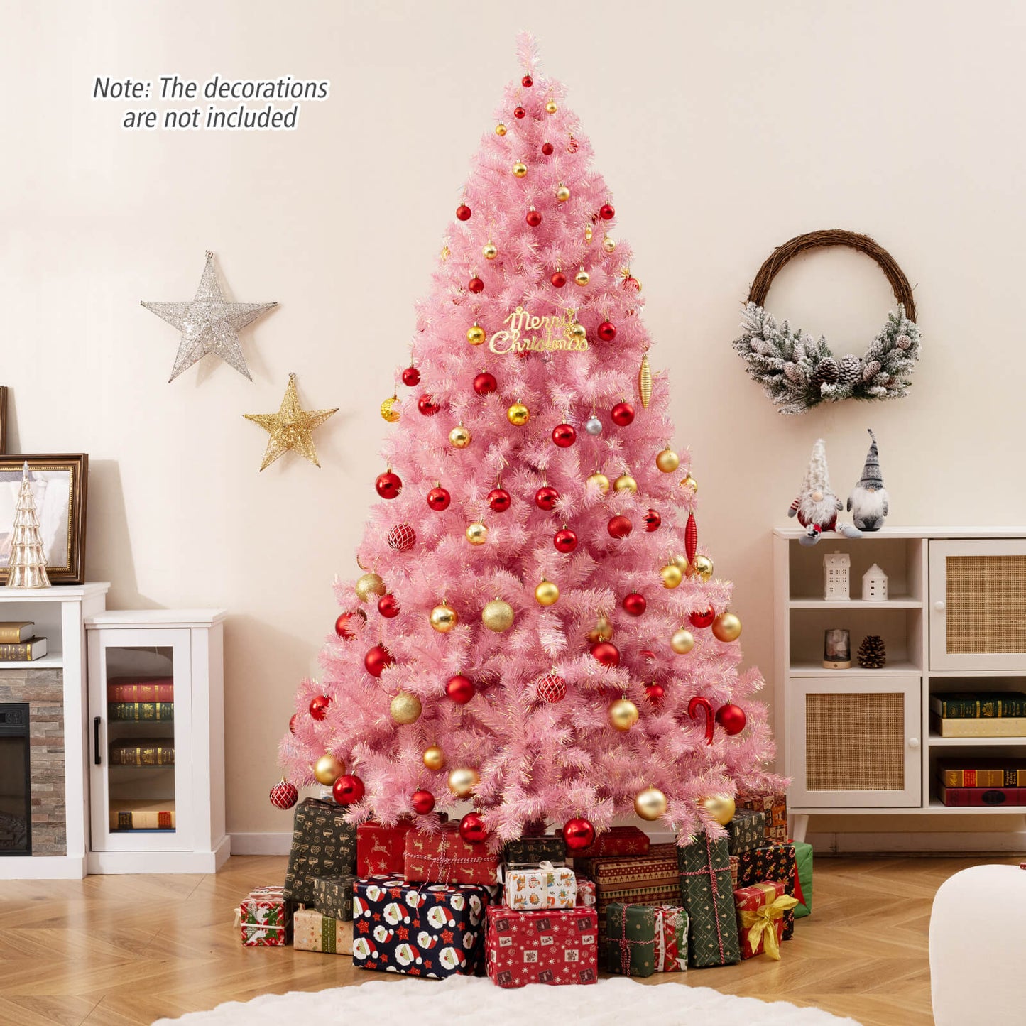 Pre-Lit Tinsel Christmas Tree Artificial Xmas Tree with Lush Branch Tips Holiday Decoration - -