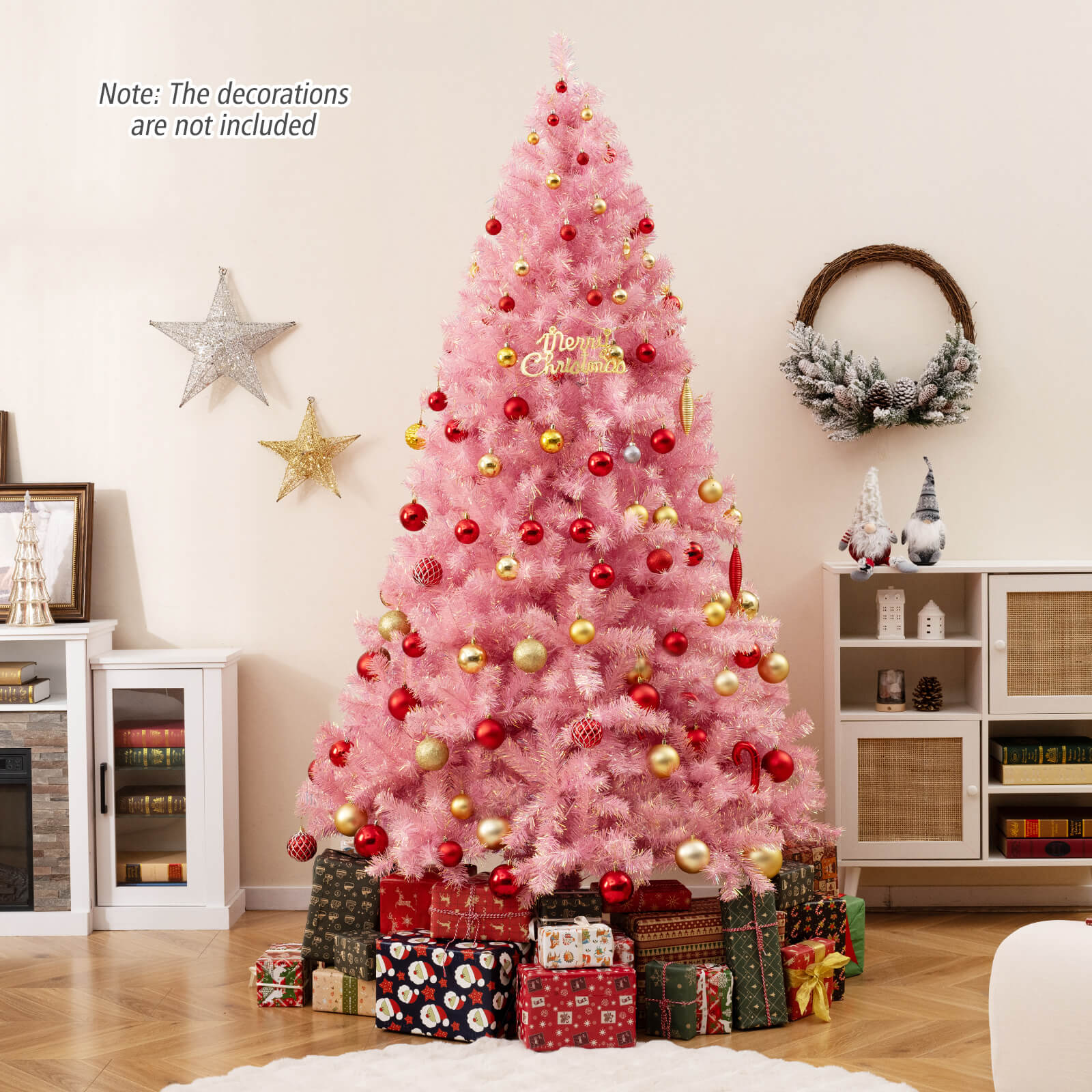 Pre-Lit Tinsel Christmas Tree Artificial Xmas Tree with Lush Branch Tips Holiday Decoration - -
