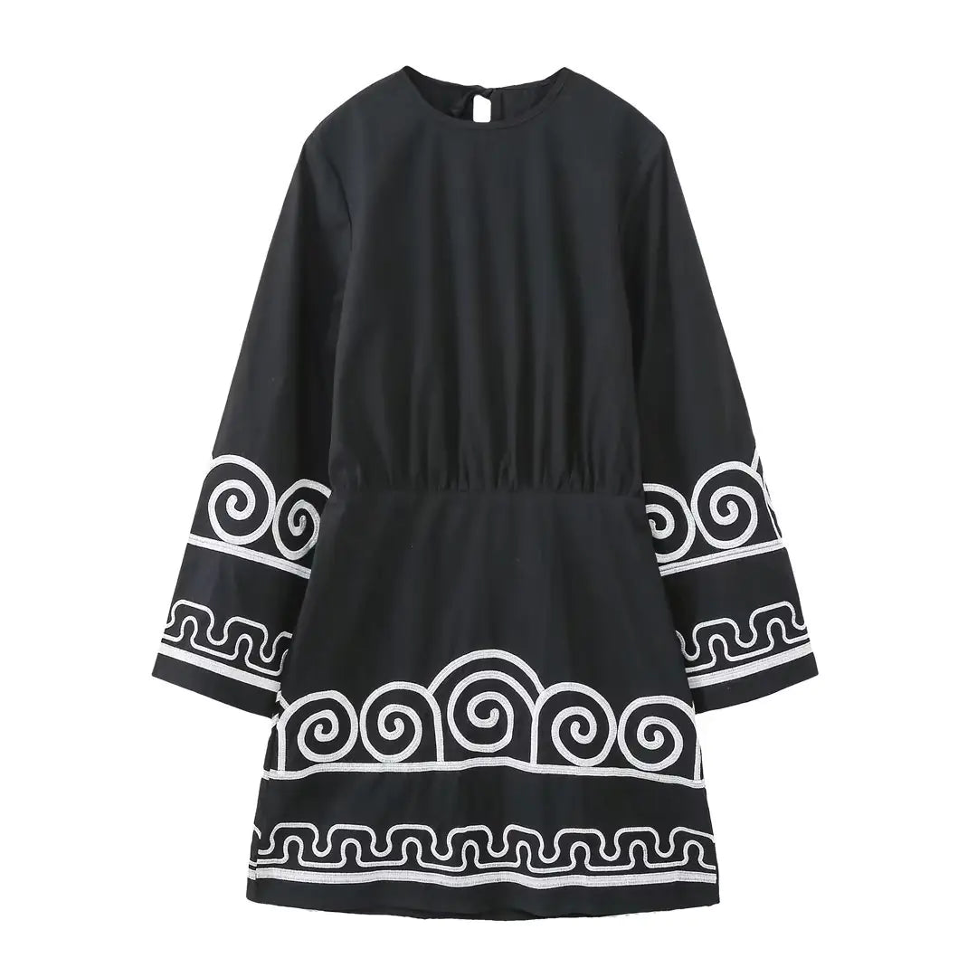 EMMA Summer Dress with Patterns and Embroidered Back - XS - dress