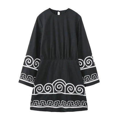 EMMA Summer Dress with Patterns and Embroidered Back - XS - dress