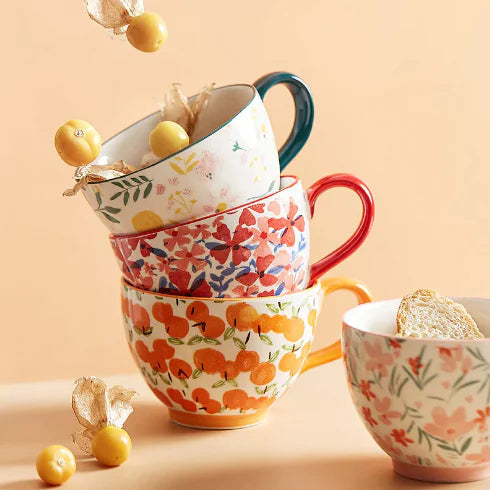 Large Capacity Ceramic Breakfast Cup for Coffee and Milk Kia Day Design