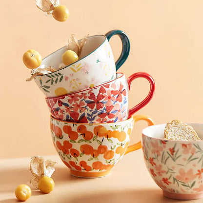 Large Capacity Ceramic Breakfast Cup for Coffee and Milk Kia Day Design