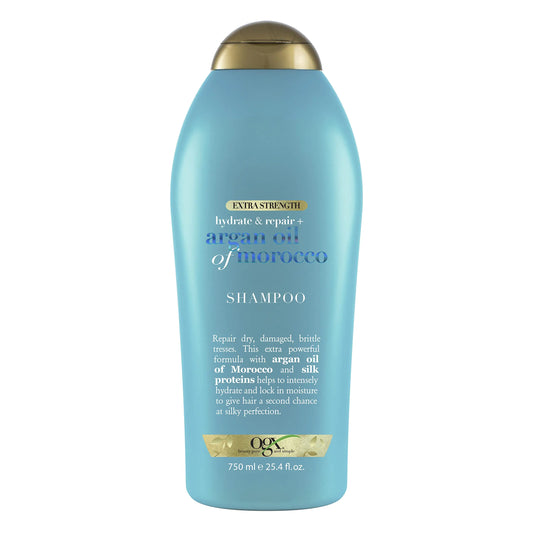 OGX Extra Strength Hydrate & Repair Shampoo with Moroccan Argan Oil for Dry Damaged Hair - Moisturizing and Smoothing Paraben & Sulfate-Free 25.4 Fl Oz