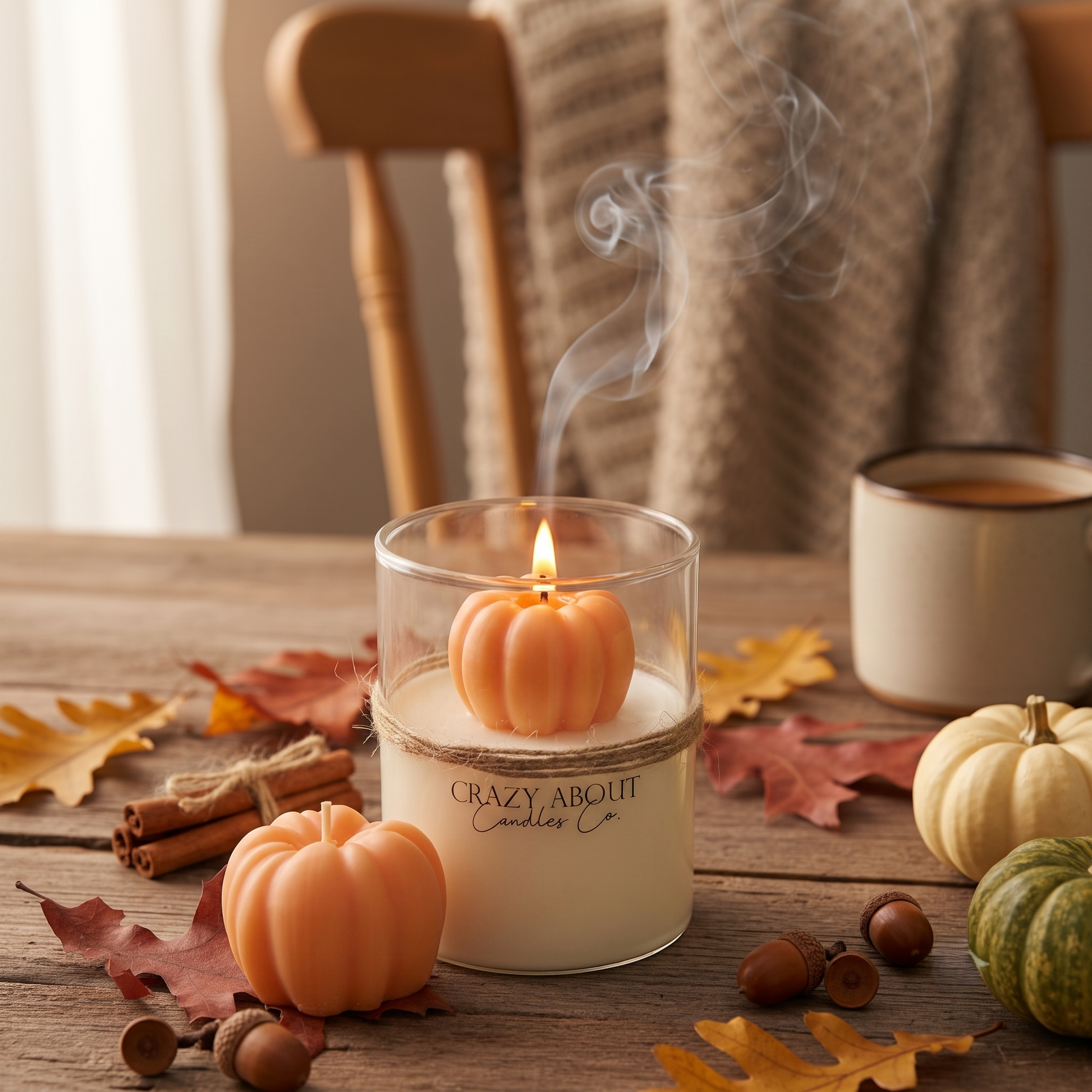 Pumpkin Candle in Glass Jar | Handcrafted Soy Wax - - candles
