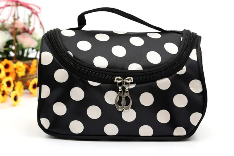 Fashion Nylon Makeup Bag - Pink coffee point - make up case