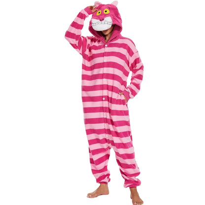 Unisex Adult Onesie Animal PajamasHalloween Cosplay CostumesCartoon Costumes Party Wear （ Cheshire cat-XL） Kia Day Design