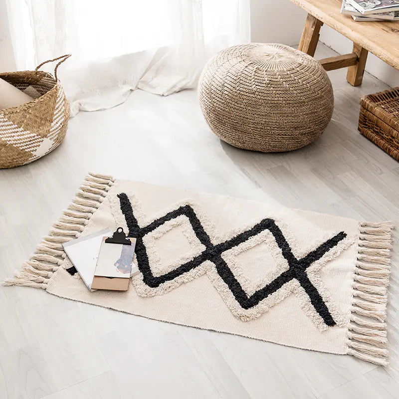 Handwoven Moroccan Cotton Fringe Area Rug - Kia Day Design