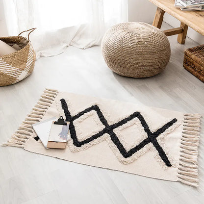 Handwoven Moroccan Cotton Fringe Area Rug - Kia Day Design