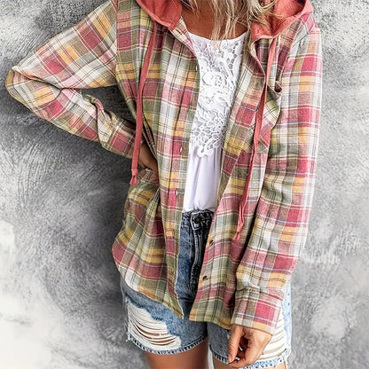 Hooded Casual Overshirt with Button Closure - Kia Day Design