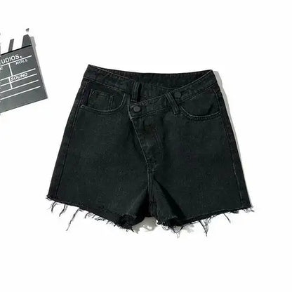 Vintage Tassel Blue Shorts Women Black