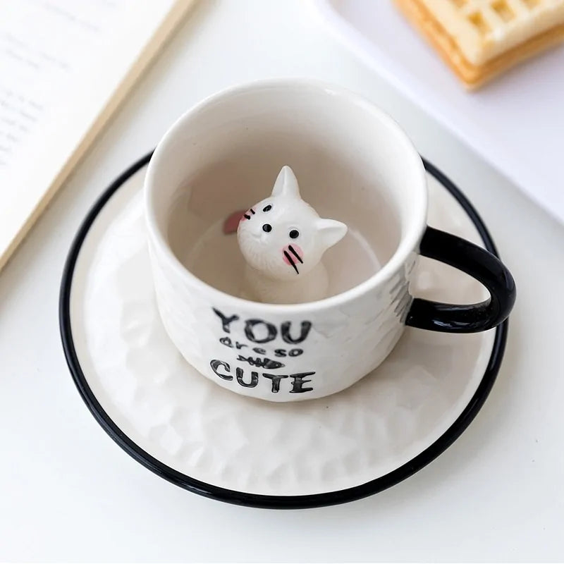 Cute Cat Relief Ceramics Mug - Kia Day Design