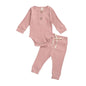 Babies Knit Long Sleeve Romper and Pants dark pink 0-6 Months