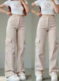 Retro Y2K Tech wear Cargo Pants light beige