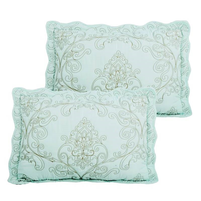 Queen size Light Blue Damask Embroidered 4 Piece Oversized Bedspread Set- HomePacific- {{Product type}}