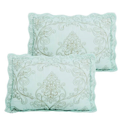 Queen size Light Blue Damask Embroidered 4 Piece Oversized Bedspread Set- HomePacific- {{Product type}}