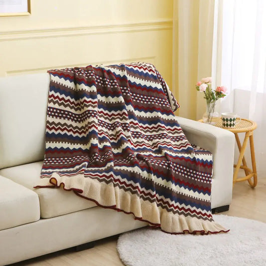 Nordic Style Leaf Edge Knitted Throw Blanket - Kia Day Design