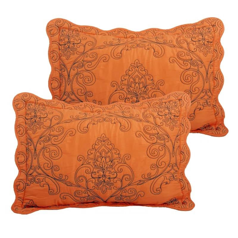 Queen size Orange Nectarine Damask Embroidered 4 Piece Oversized Bedspread Set - - Bedroom > Bedspreads