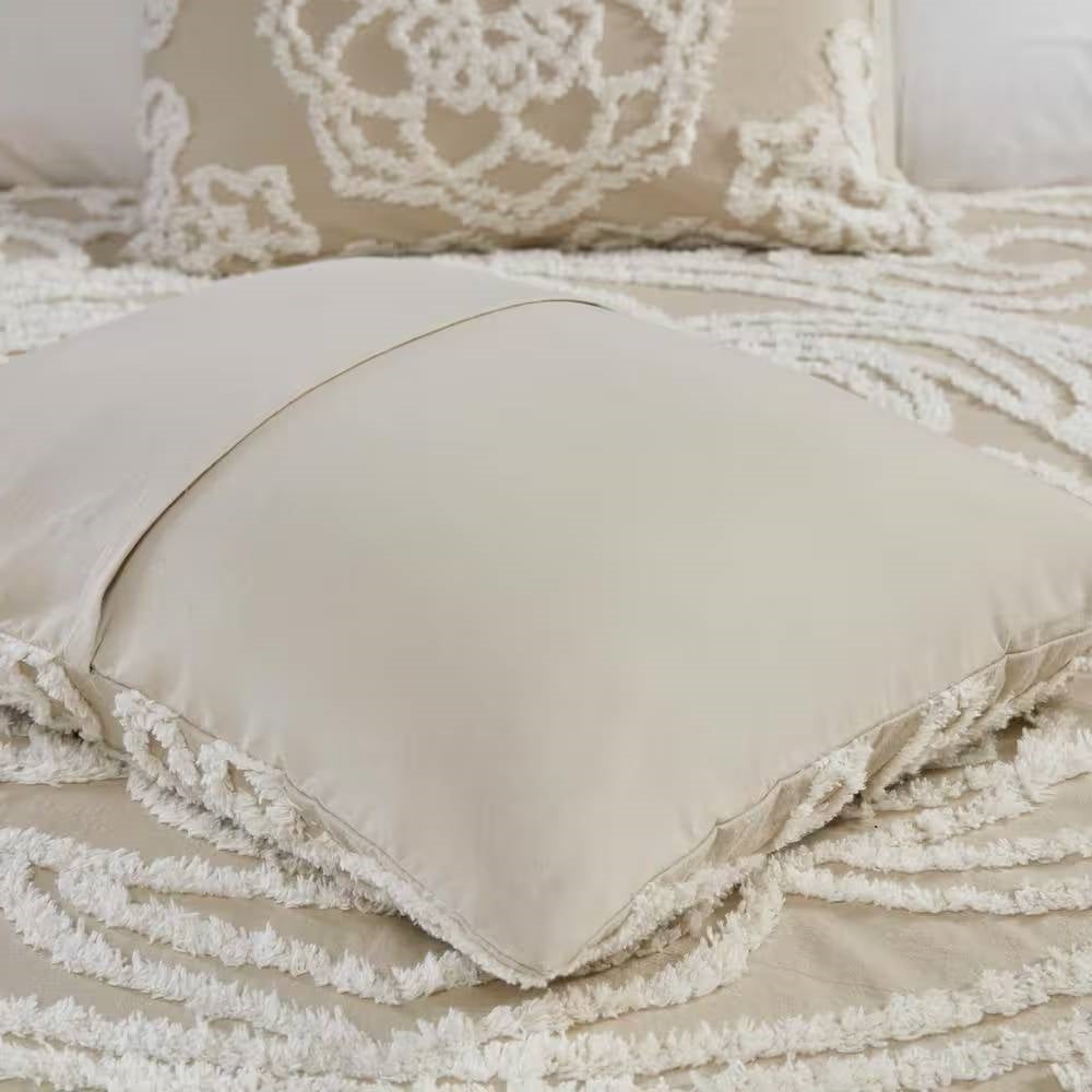 Queen 100-Percent Cotton Chenille Bedspread with Fringe Hem in Khaki Taupe Beige- HomePacific- {{Product type}}