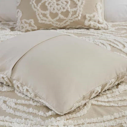 Queen 100-Percent Cotton Chenille Bedspread with Fringe Hem in Khaki Taupe Beige- HomePacific- {{Product type}}