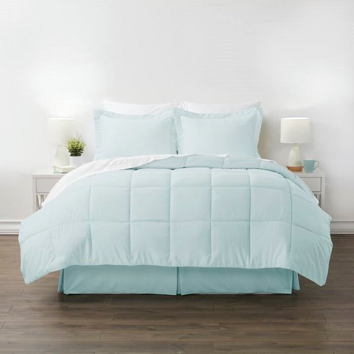 Queen Microfiber 6-Piece Reversible Bed-in-a-Bag Comforter Set in Aqua Blue- HomePacific- {{Product type}}