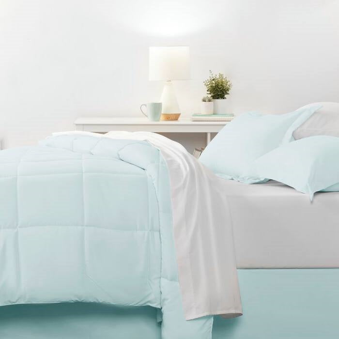 Queen Microfiber 6-Piece Reversible Bed-in-a-Bag Comforter Set in Aqua Blue- HomePacific- {{Product type}}