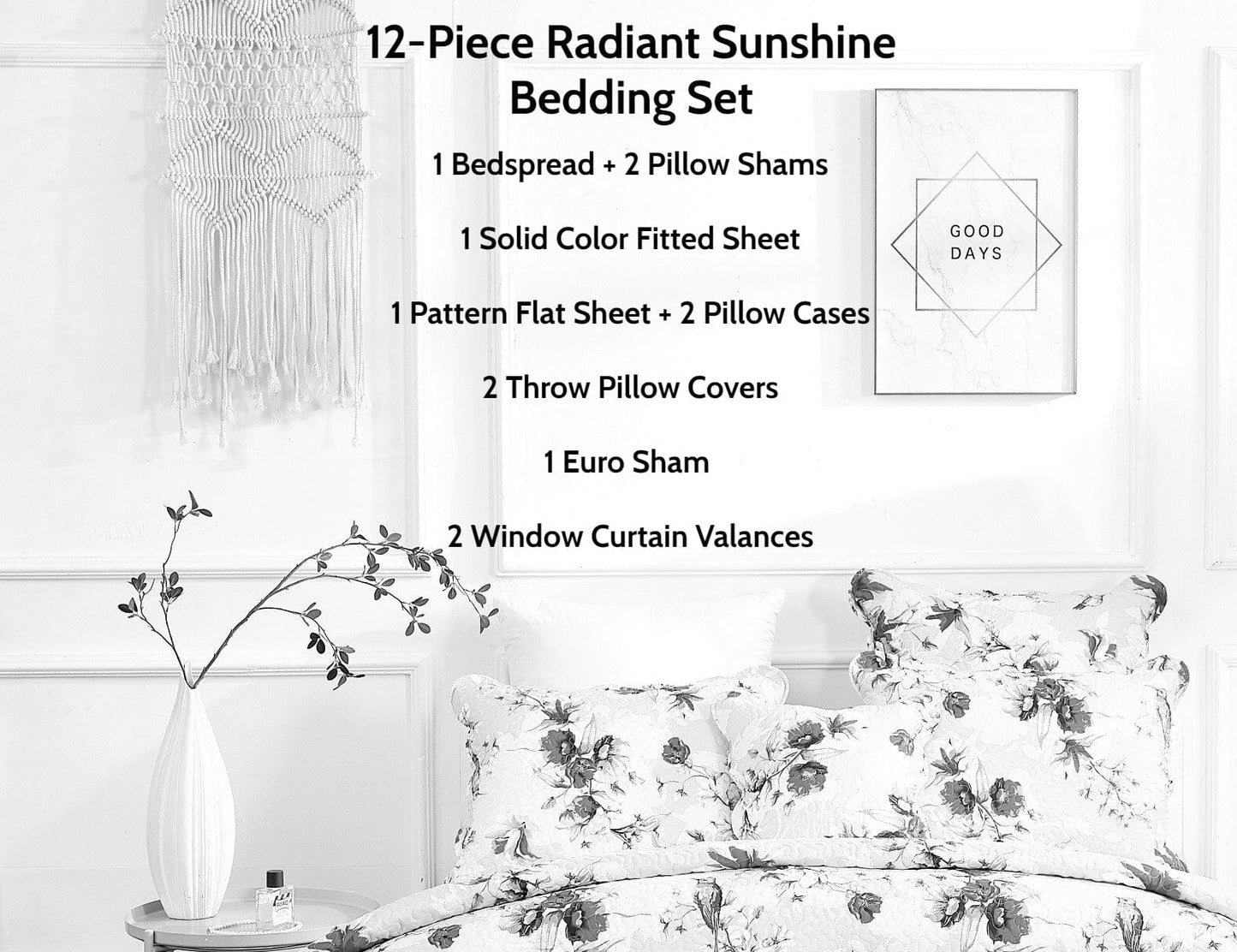DaDa Bedding Sunshine Yellow Hummingbird Floral Bed in a Bag Set - California King - Bedspreads