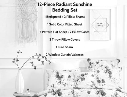 DaDa Bedding Sunshine Yellow Hummingbird Floral Bed in a Bag Set - California King - Bedspreads