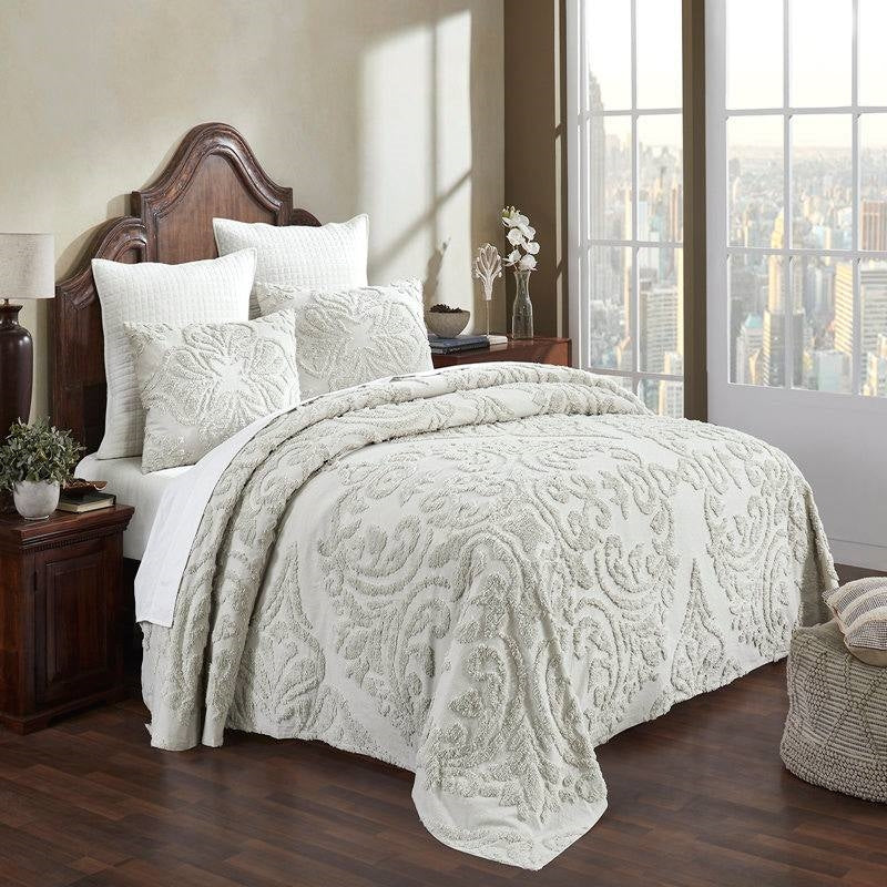 Queen Size 100-Percent Cotton Chenille 3-Piece Coverlet Bedspread Set in Ivory- HomePacific- {{Product type}}